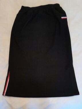 Joh. Sporty Chic Black Midi Skirt with Red and White Track Stripes, S
